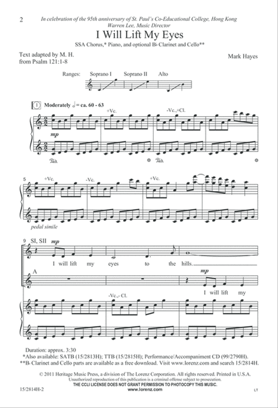 I Will Lift My Eyes SSA scores gallery preview page 2