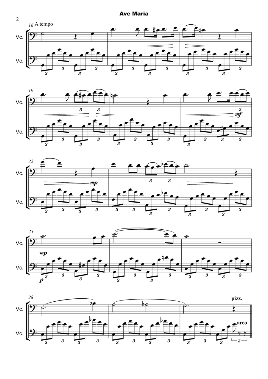 Ave Maria by Franz Schubert, Cello Duet String Duet scores gallery preview page 3