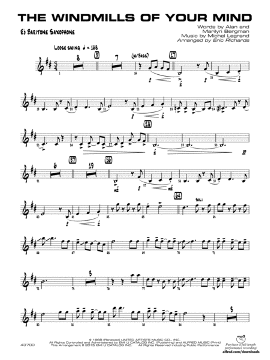The Windmills of Your Mind: E-flat Baritone Saxophone Jazz Ensemble scores gallery preview page 1