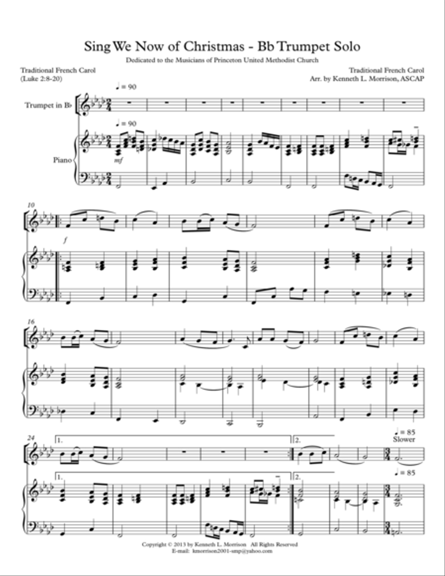 Sing We Now of Christmas - Bb Trumpet Solo with Piano Trumpet Duet scores gallery preview page 1