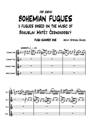 Book cover for 8 Bohemian Fugues for Clarinet Quartet.