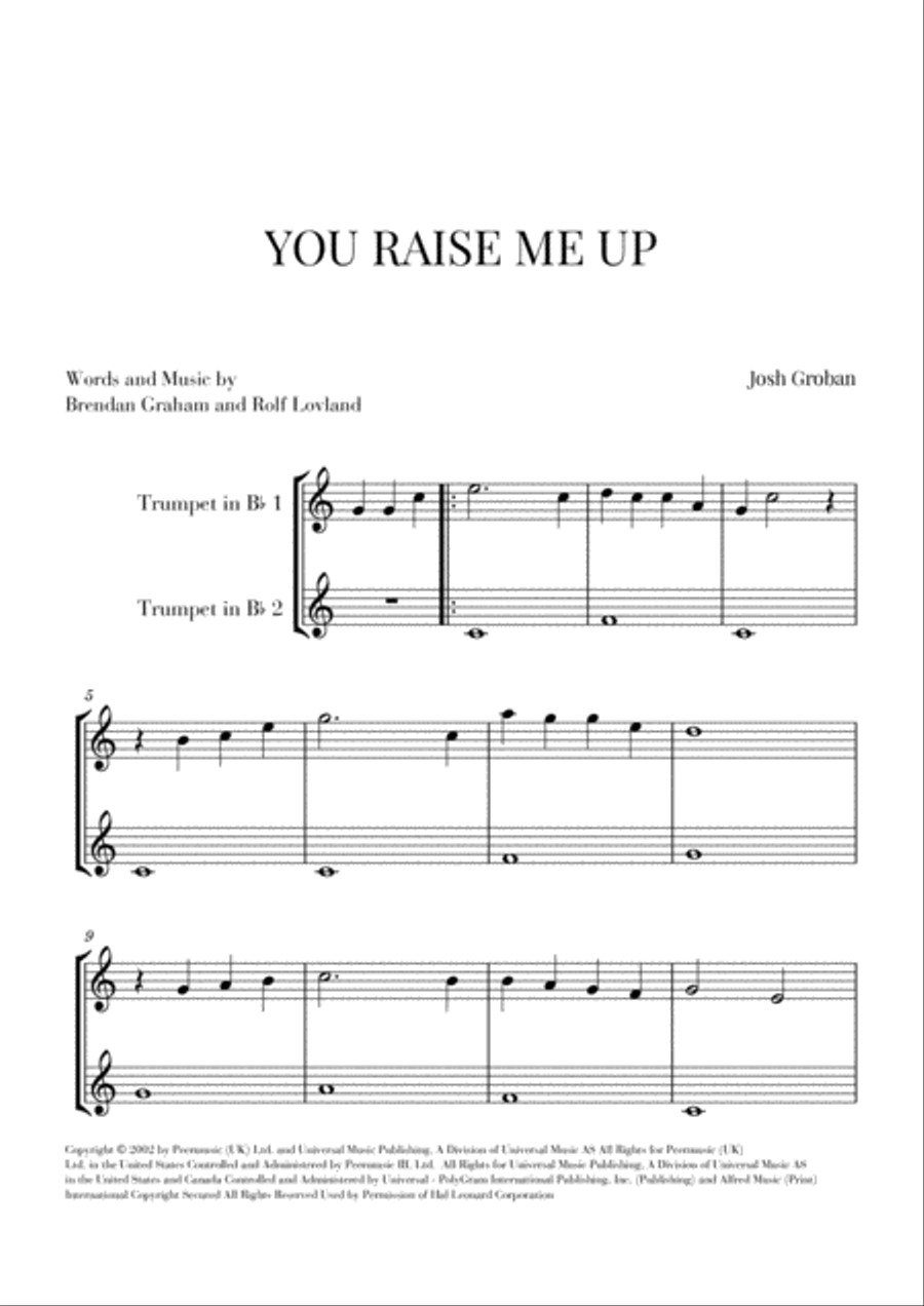 You Raise Me Up Trumpet Duet scores gallery preview page 1