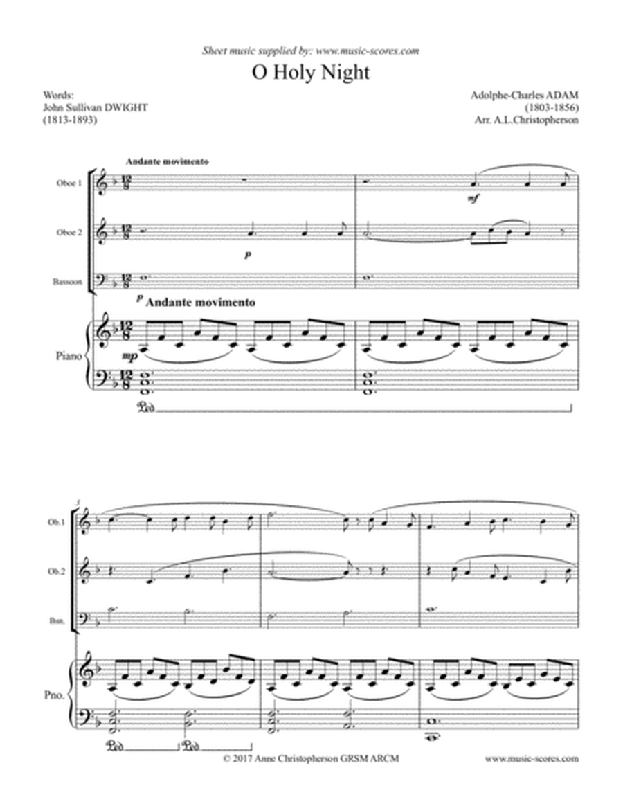 Cantique de Noel; O Holy Night - 2 Oboes, Bassoon and Piano image number null