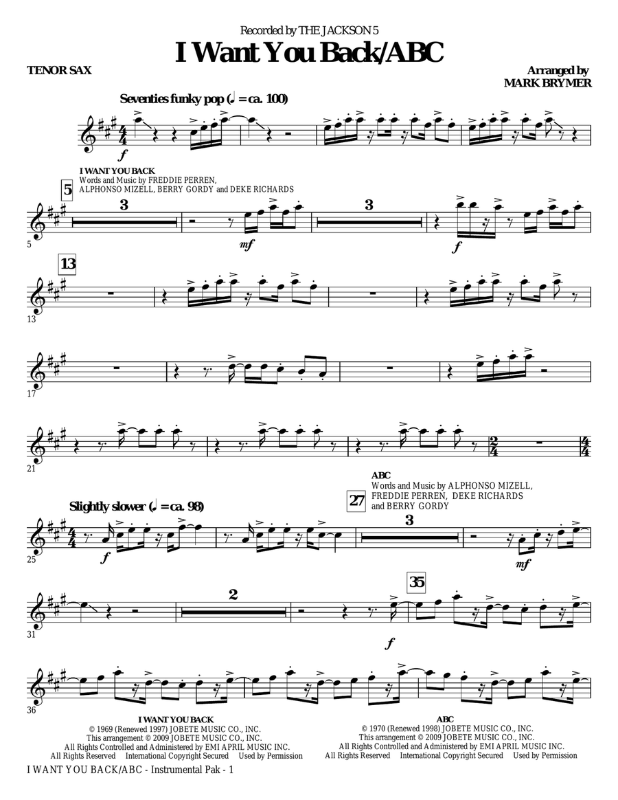 I Want You Back / ABC - Bb Tenor Saxophone