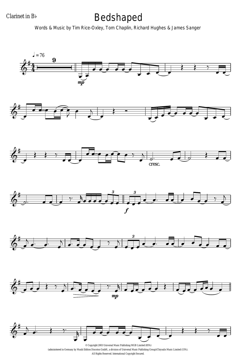 Bedshaped Bedshaped Clarinet Solo scores gallery preview page 1
