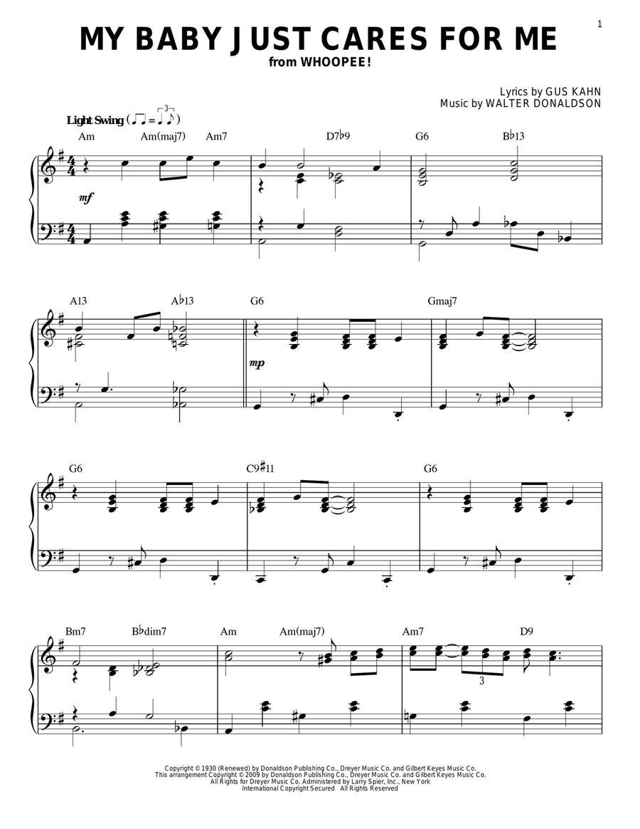 My Baby Just Cares For Me (arr. Brent Edstrom) Piano Solo scores gallery preview page 1