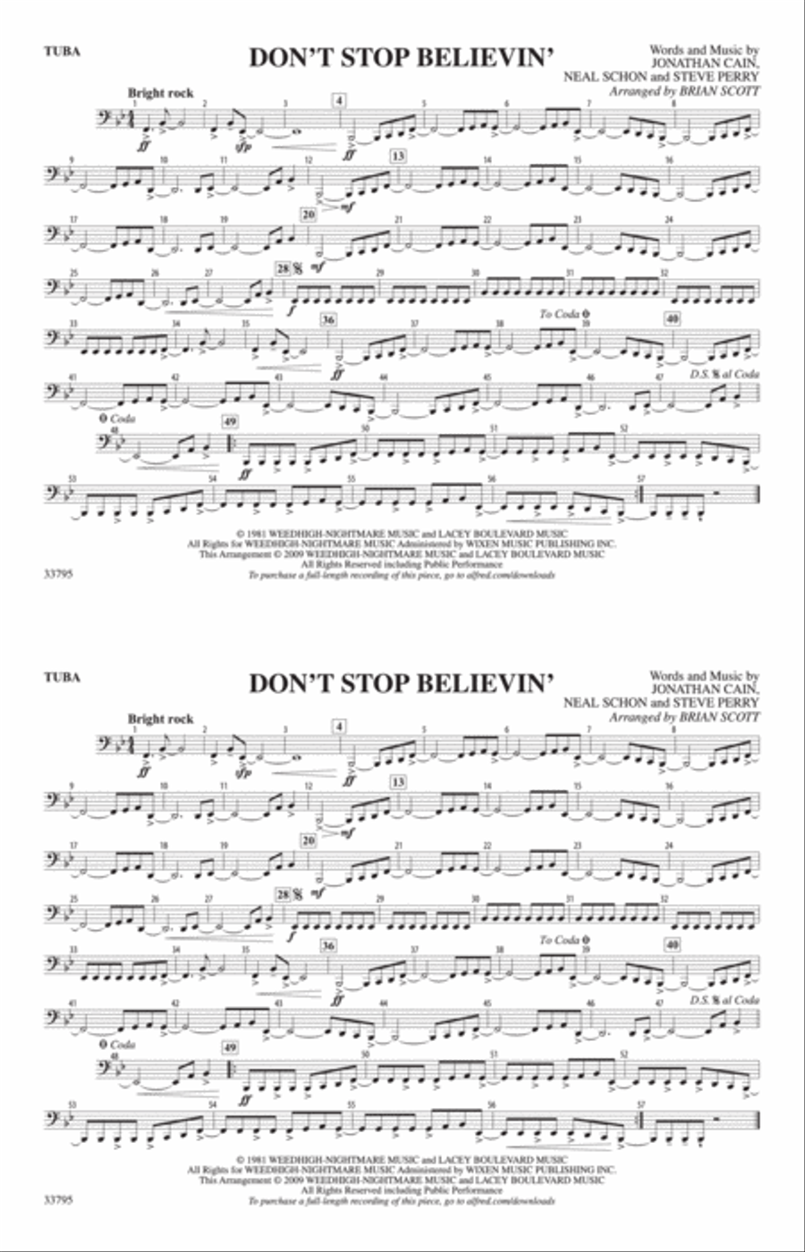 Don't Stop Believin': Tuba Marching Band scores gallery preview page 1