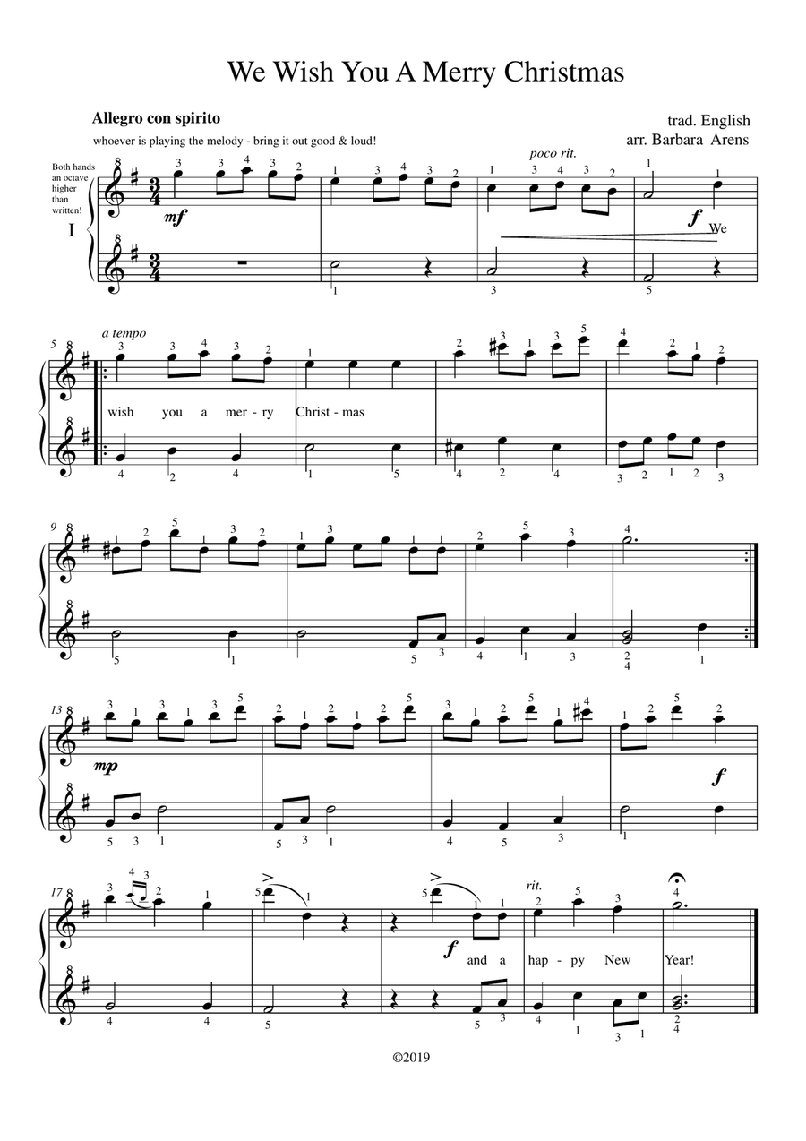 We Wish You a Merry Christmas - Piano 6 Hands Piano Trio scores gallery preview page 1