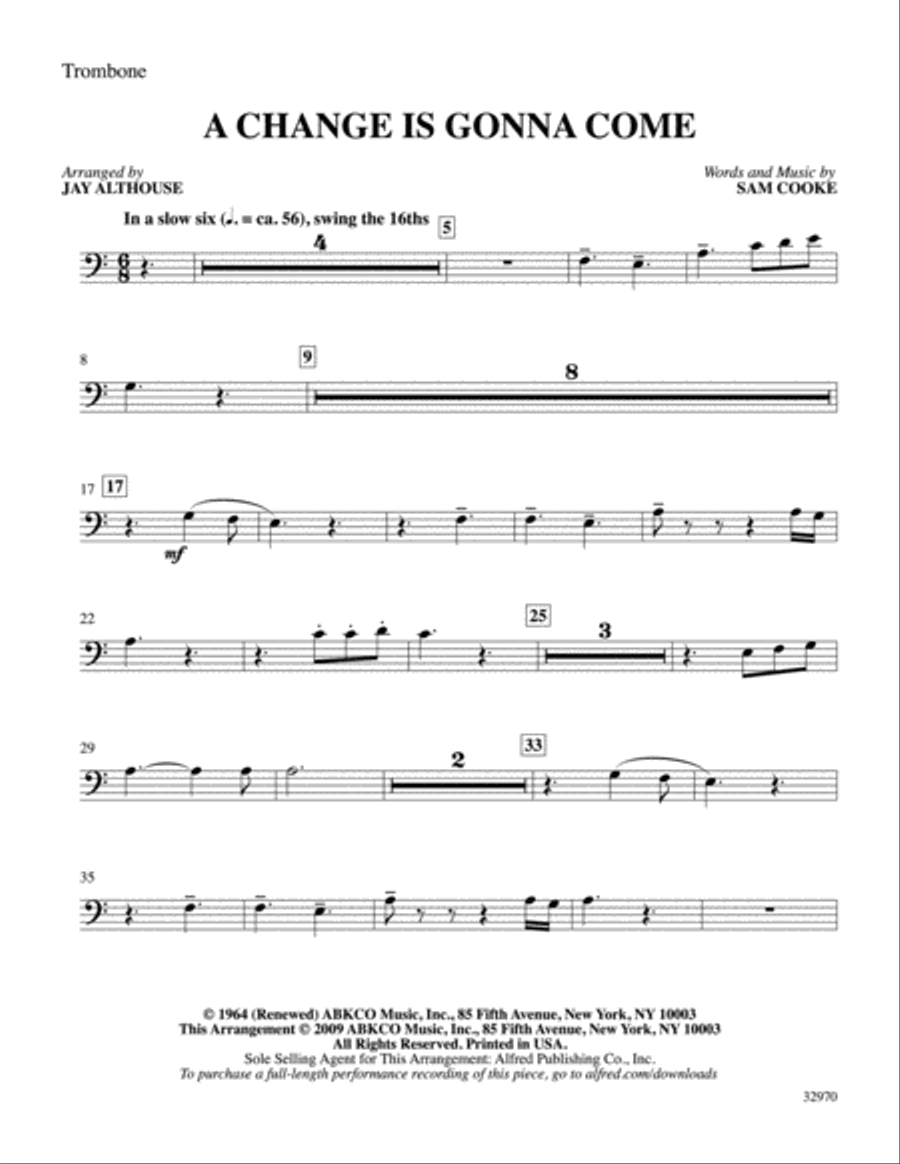 A Change Is Gonna Come: 1st Trombone Trombone scores gallery preview page 1