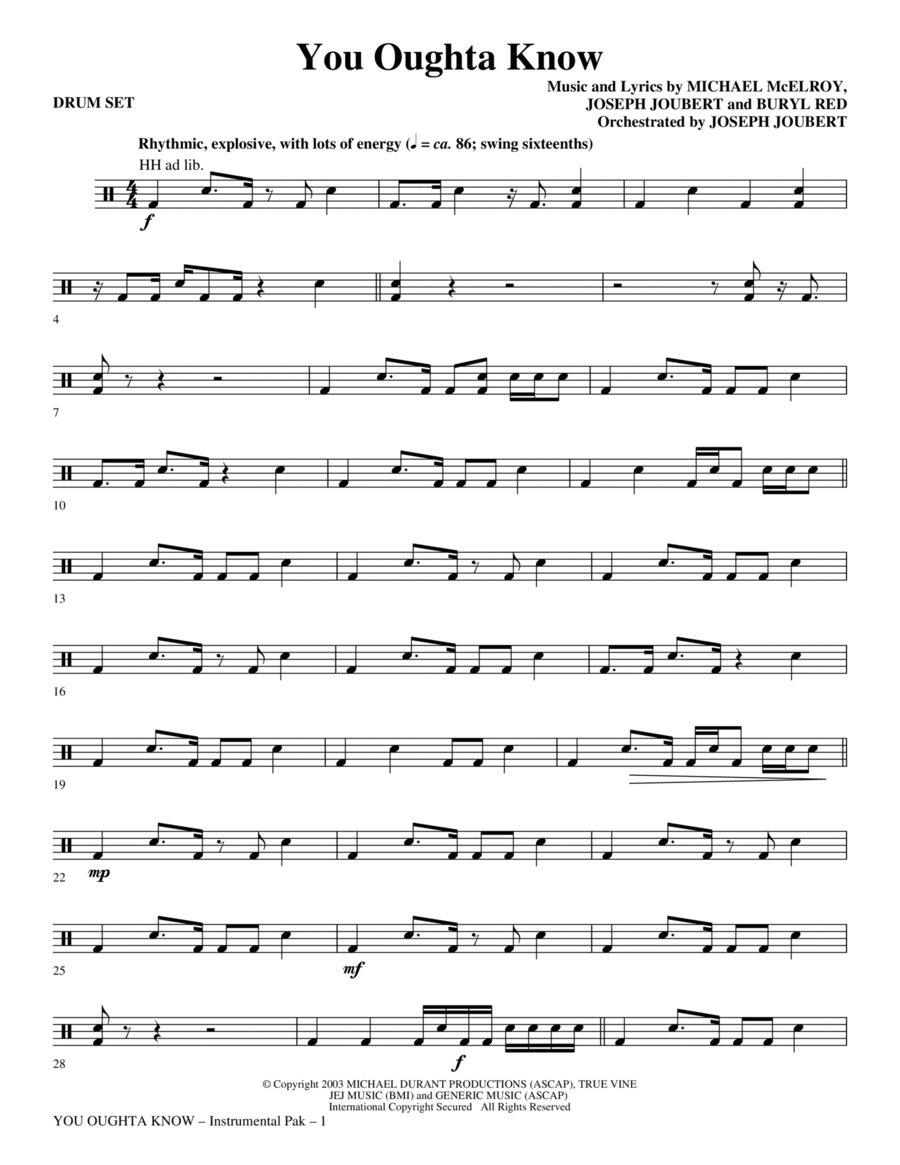 You Oughta Know - Drum Set Choir scores gallery preview page 1