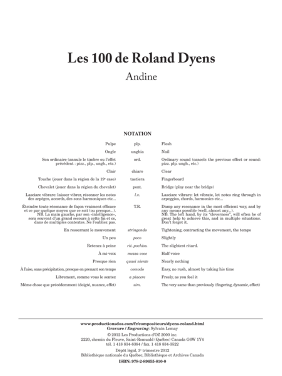 Les 100 de Roland Dyens - Andine Classical Guitar scores gallery preview page 1