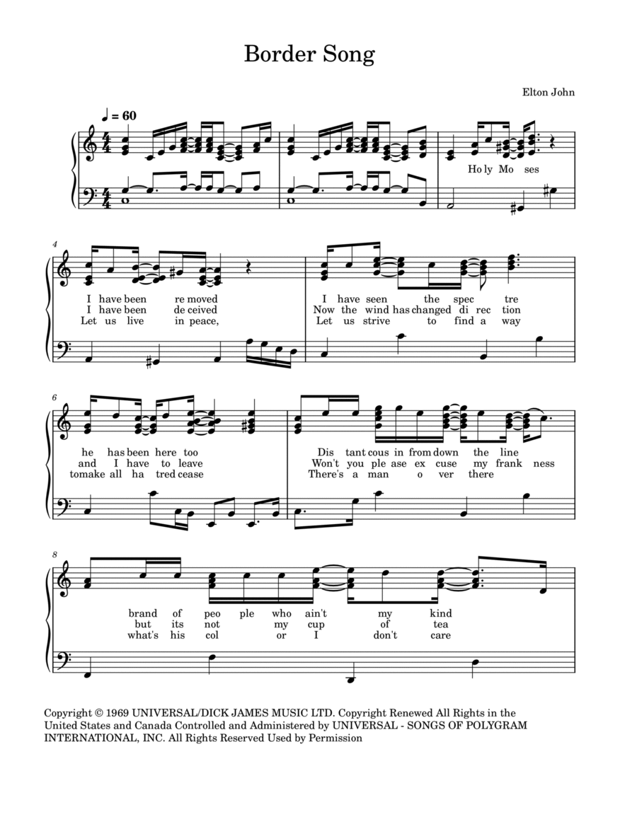 Border Song Piano, Vocal, Guitar scores gallery preview page 1
