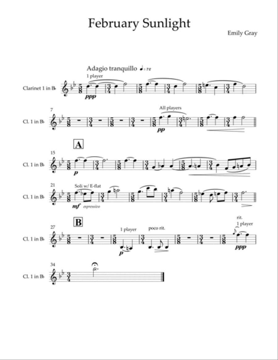 February Sunlight for Clarinet Choir (Parts) Clarinet Choir scores gallery preview page 2