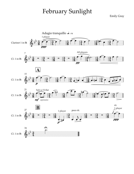 February Sunlight for Clarinet Choir (Parts)