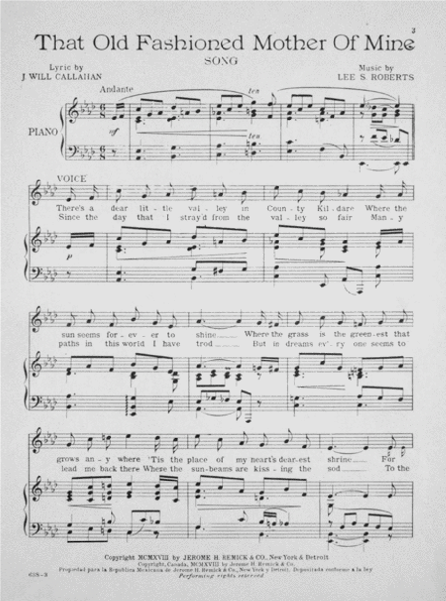 That Old Fashioned Mother Of Mine. Song Voice scores gallery preview page 2