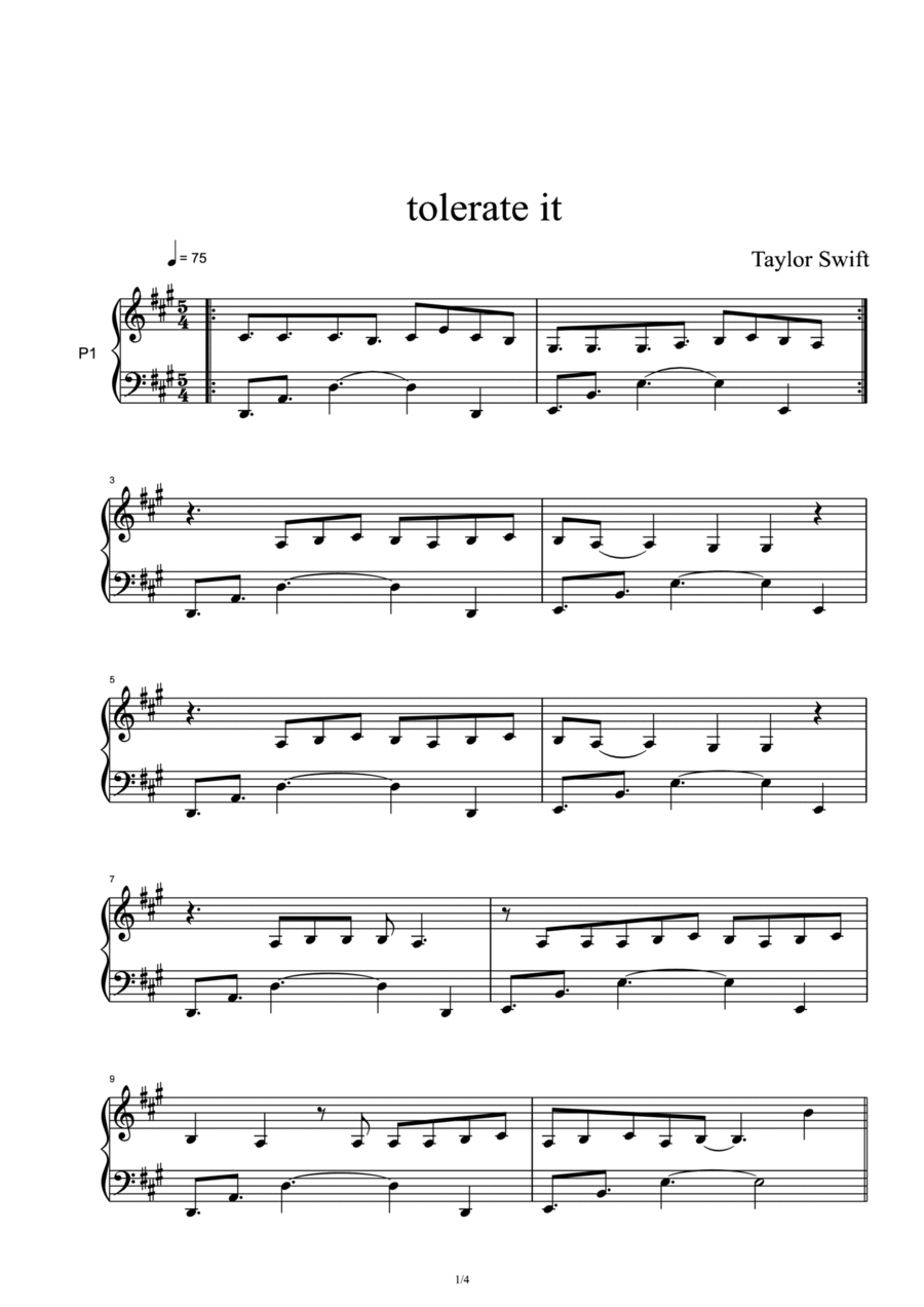 Tolerate It Piano Solo scores gallery preview page 1
