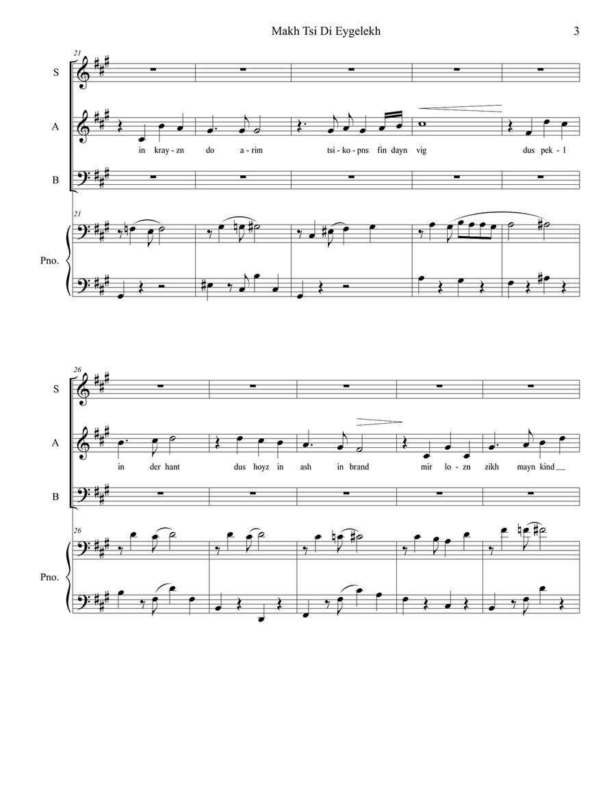 Makh Tsi Di Eygelekh (close your eyes) 3-Part scores gallery preview page 5