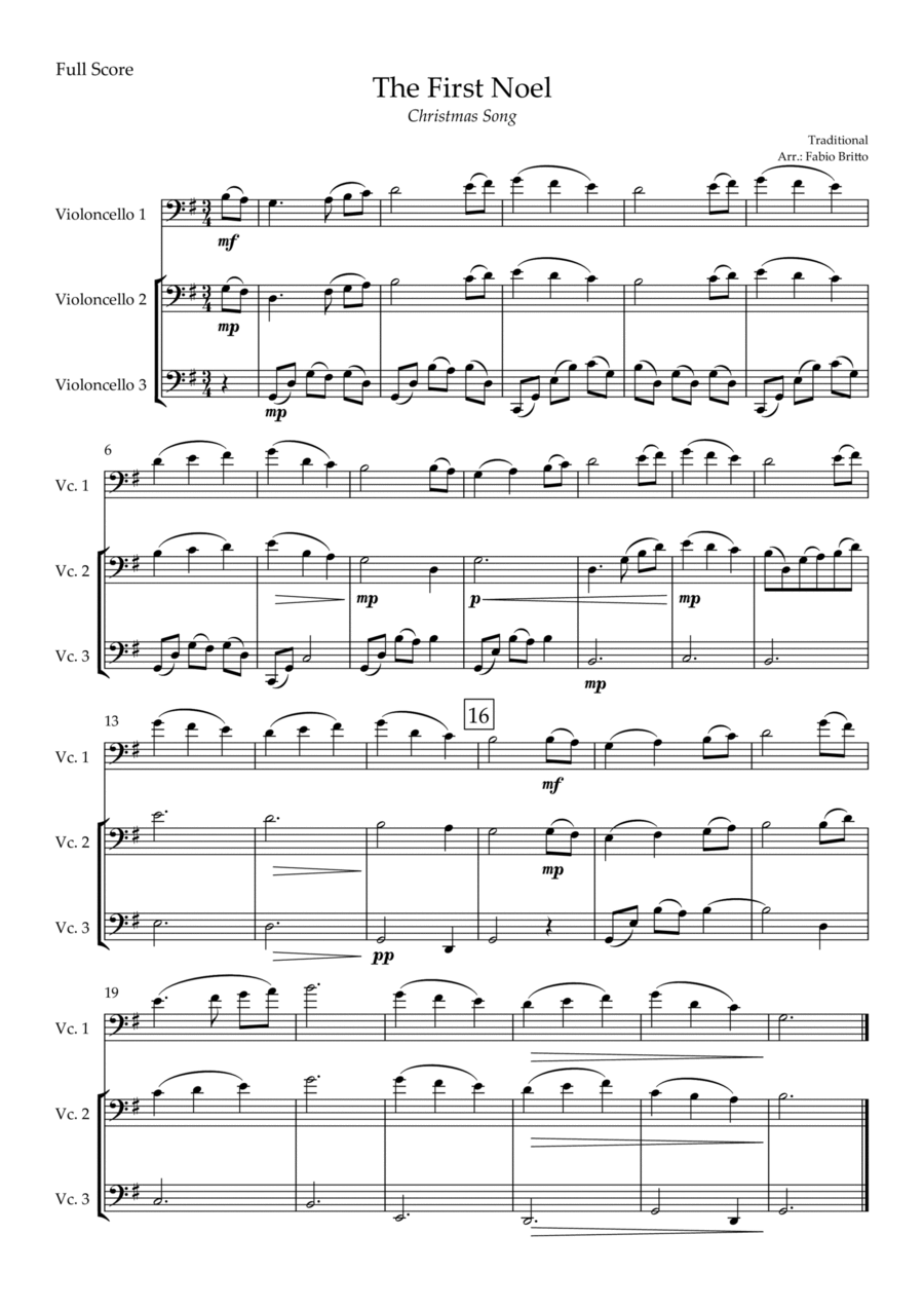 The First Noel (Christmas Song) for Flute, Violin and Cello Small Ensemble scores gallery preview page 1