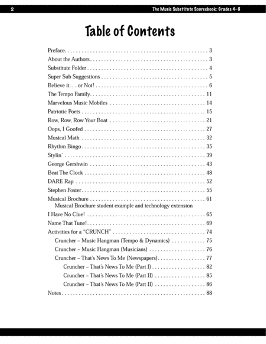 The Music Substitute Sourcebook, Grades 4-8 Classroom Materials scores gallery preview page 2