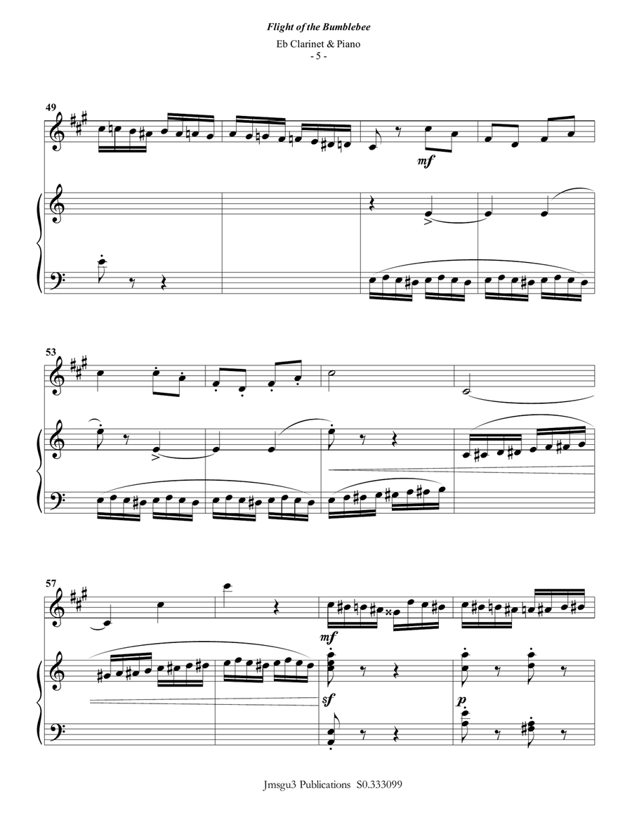 Korsakov: Flight of the Bumblebee for Eb Clarinet & Piano Woodwind Duet scores gallery preview page 5