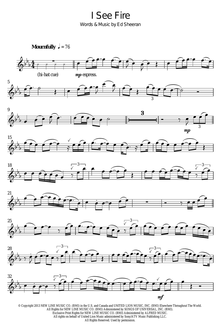 I See Fire (from The Hobbit) Flute Solo scores gallery preview page 1