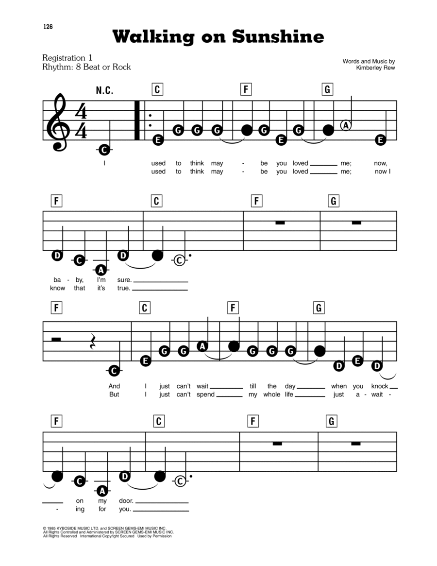 Walking On Sunshine Electronic Keyboard scores gallery preview page 1