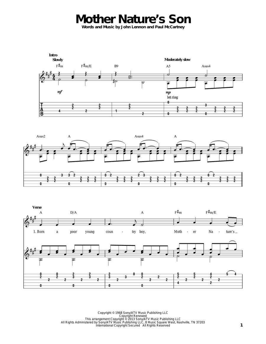 Mother Nature's Son Mother Nature's Son Acoustic Guitar scores gallery preview page 1