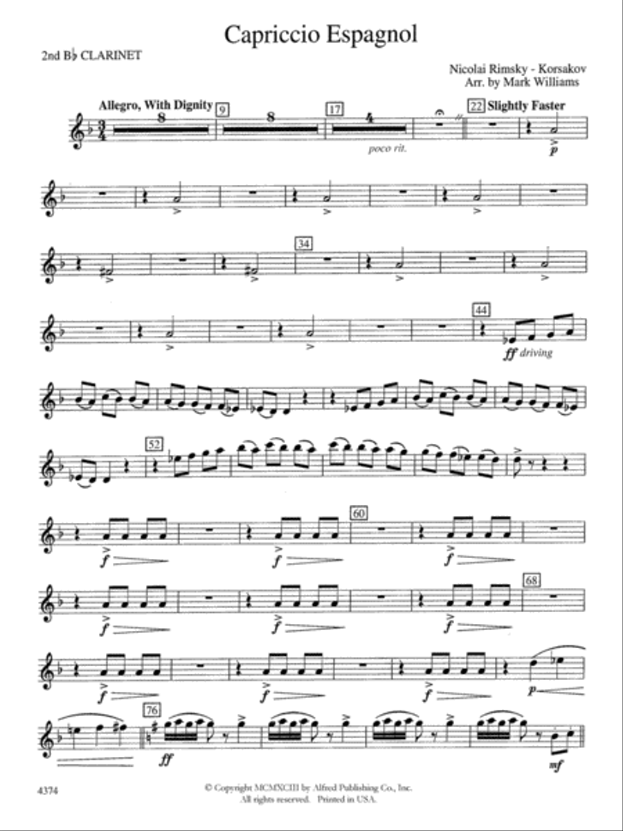 Capriccio Espagnol: 2nd B-flat Clarinet Concert Band scores gallery preview page 1