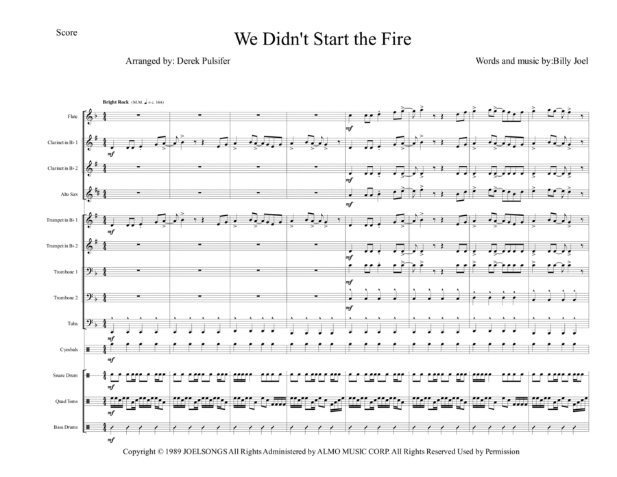 We Didn't Start The Fire Marching Band scores gallery preview page 1