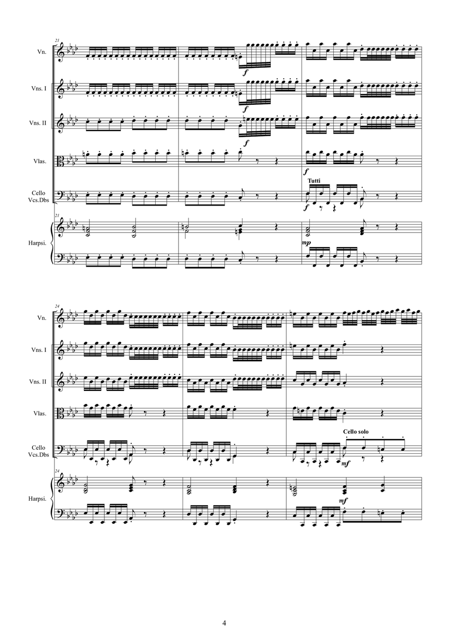 Vivaldi - Violin Concerto No.4 in F minor (Winter) RV 297 Op.8 for Violin, Strings and Harpsichord Chamber Orchestra scores gallery preview page 4
