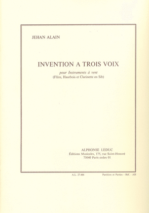 Book cover for Invention A 3 Voix (trio - Woodwind)