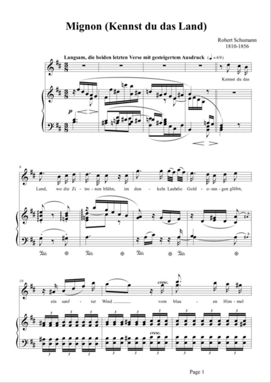 Schumann-Mignon(Kennst du das Land),Op.98a No.1 in b minor Voice scores gallery preview page 2