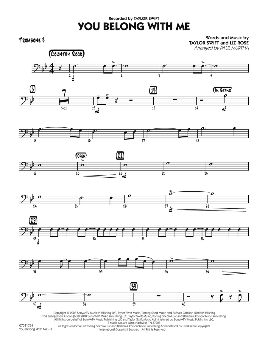 You Belong With Me - Trombone 3
