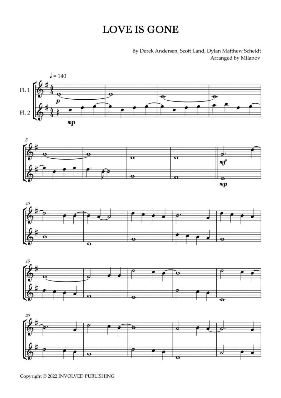 Love Is Gone Love Is Gone Flute Duet scores gallery preview page 1