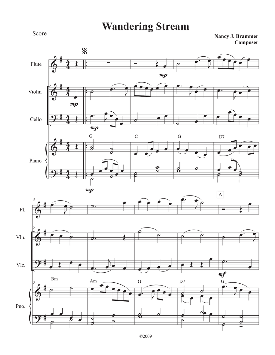 Wandering Stream for Flute Violin Cello and Piano