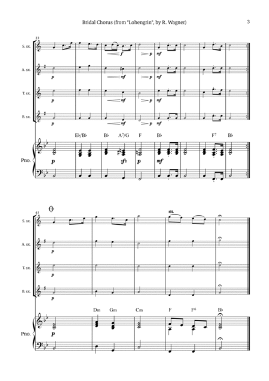 Bridal Chorus (Here Comes The Bride) Saxophone Quartet scores gallery preview page 3