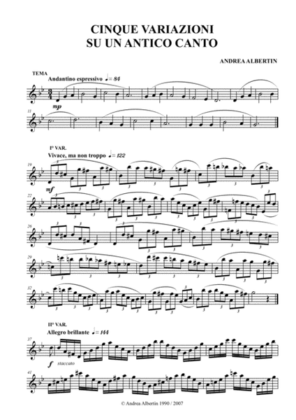 Cinque variazioni su un antico canto Flute Solo - Digital Sheet Music