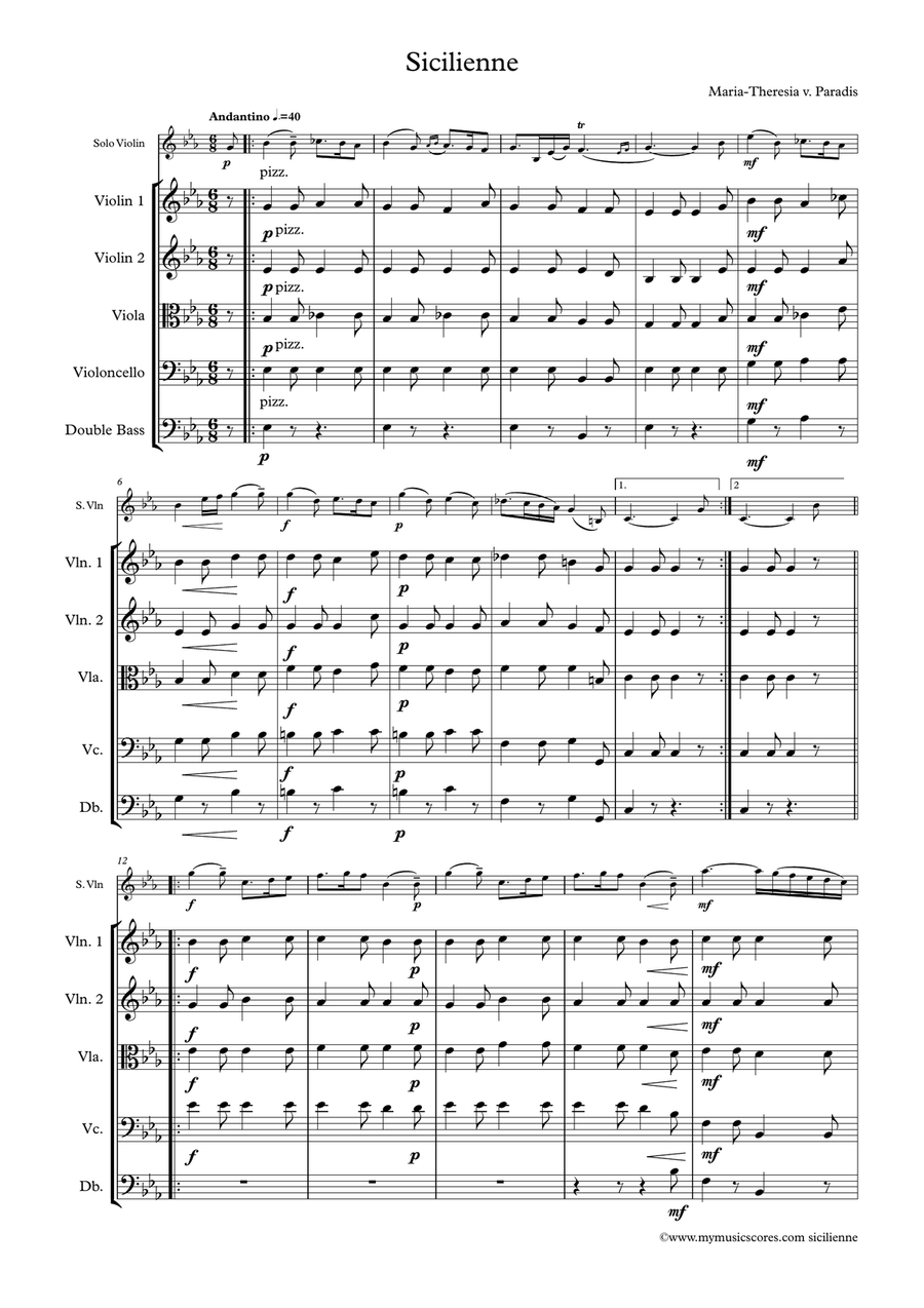 Paradis Sicilienne for Violin and String Orchestra String Orchestra scores gallery preview page 2