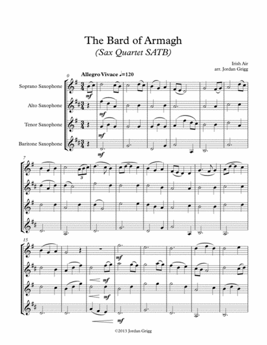 The Bard of Armagh (Sax Quartet SATB) image number null