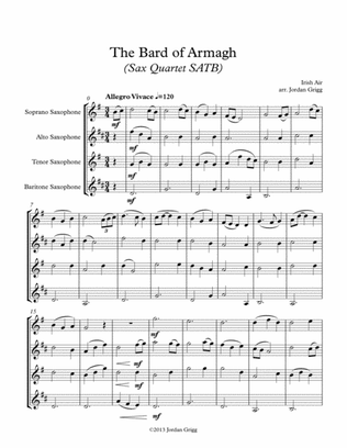 Book cover for The Bard of Armagh (Sax Quartet SATB)