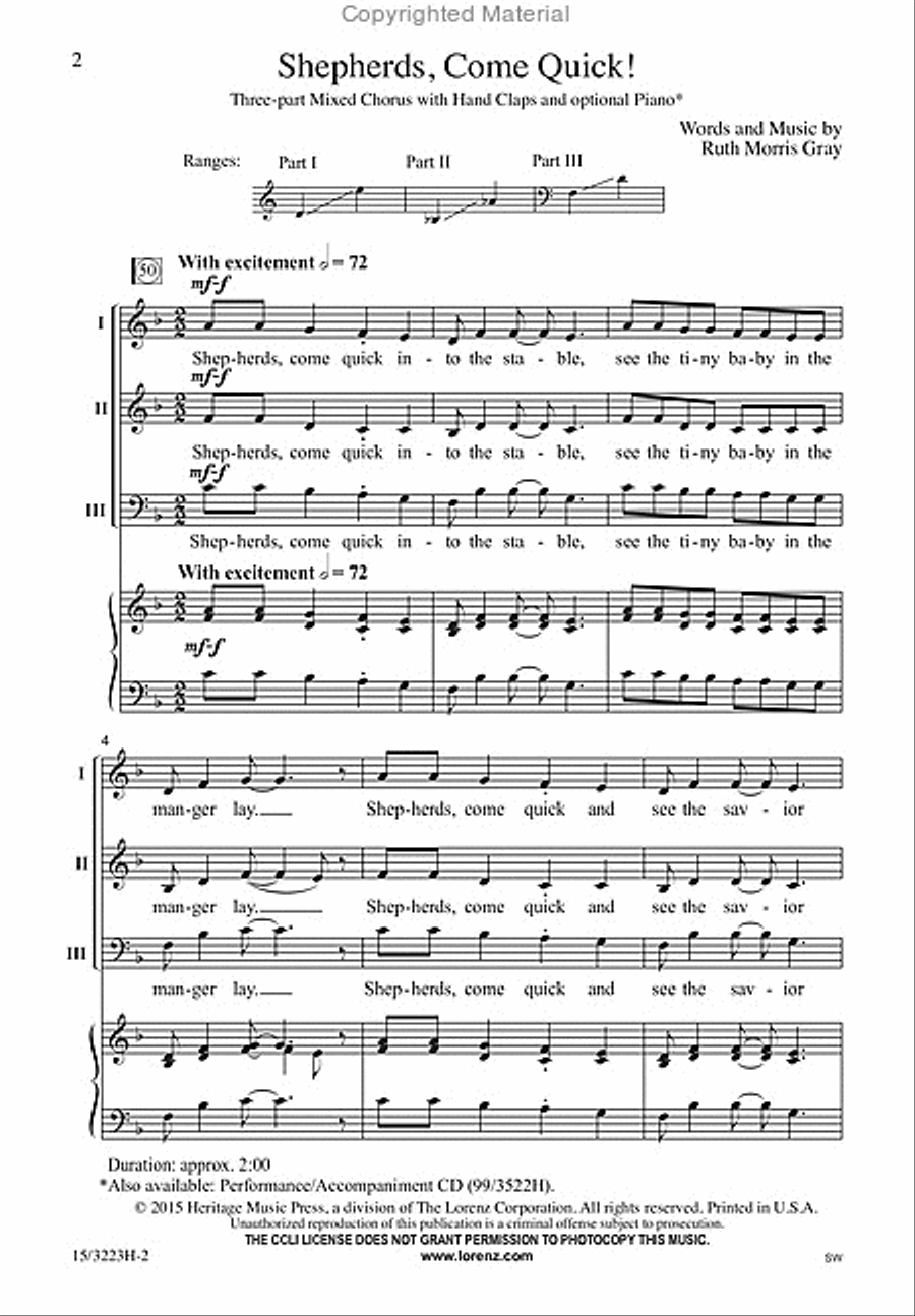 Shepherds, Come Quick! 3-Part scores gallery preview page 2