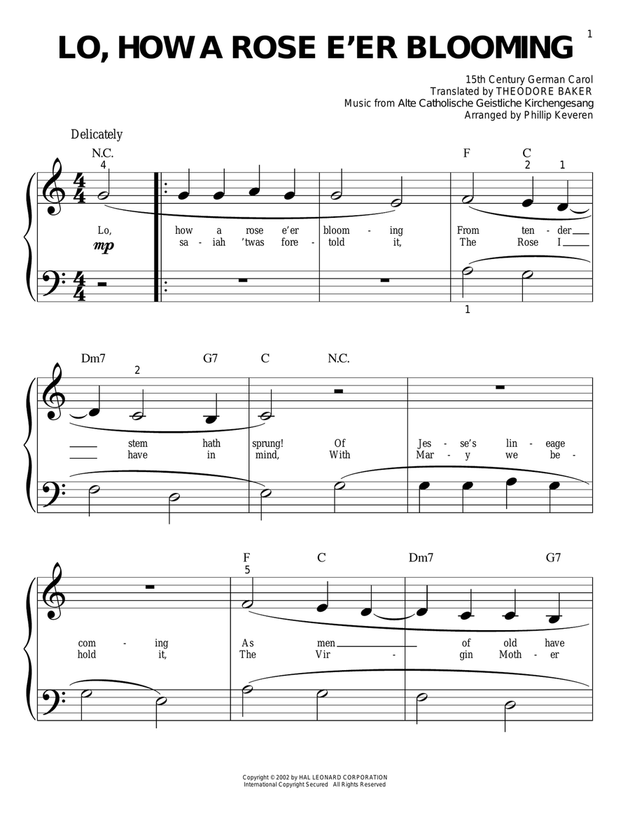Lo, How A Rose E'er Blooming (arr. Phillip Keveren) Easy Piano scores gallery preview page 1