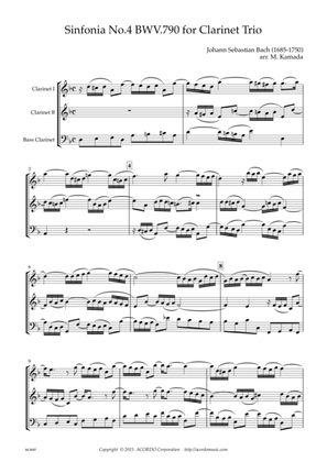 Sinfonia No.4 BWV.790 for Clarinet Trio