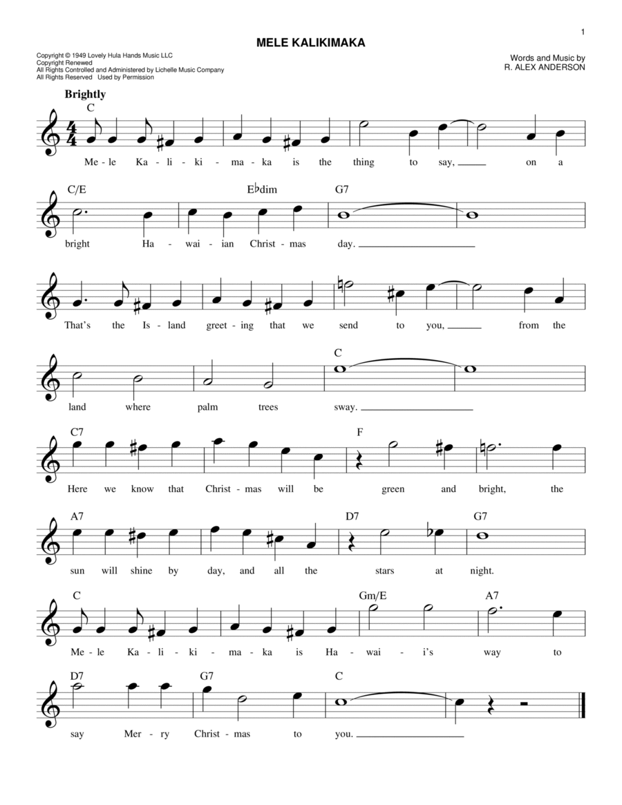 Mele Kalikimaka Piano scores gallery preview page 1