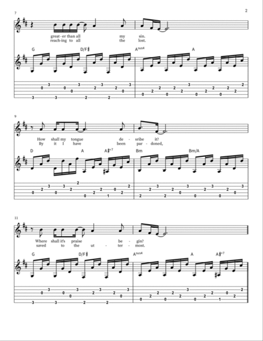 Wonderful Grace Of Jesus Guitar Tablature scores gallery preview page 2