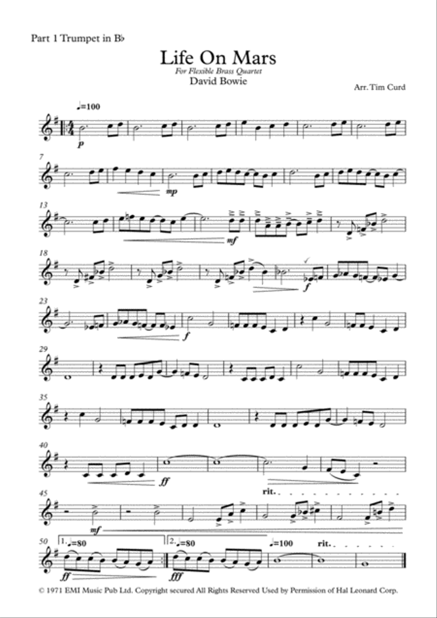 Life On Mars Euphonium scores gallery preview page 5
