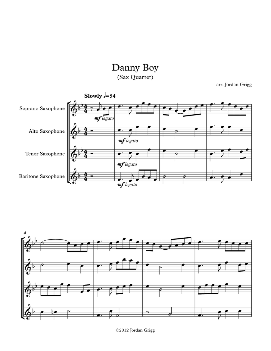 Danny Boy (Sax Quartet) Danny Boy (Sax Quartet) Saxophone Quartet scores gallery preview page 1
