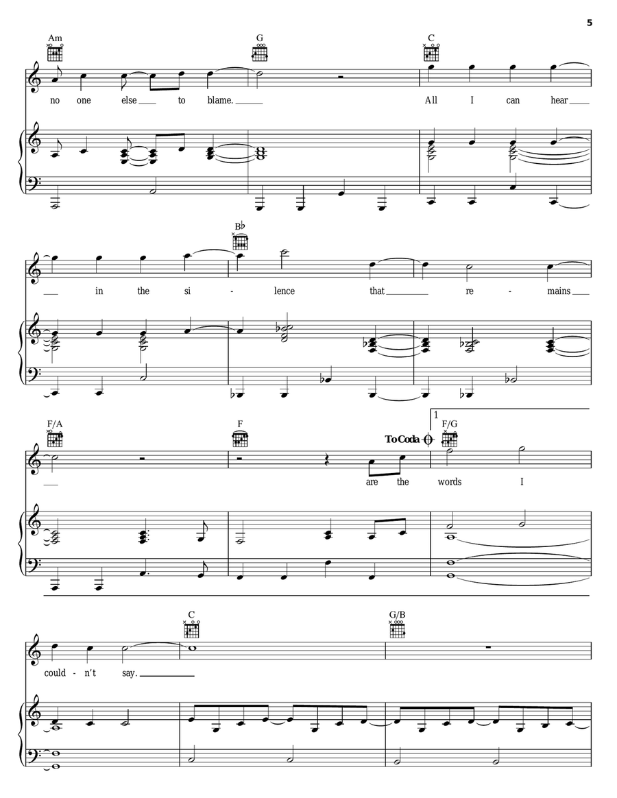 Words I Couldn't Say Piano, Vocal, Guitar scores gallery preview page 5