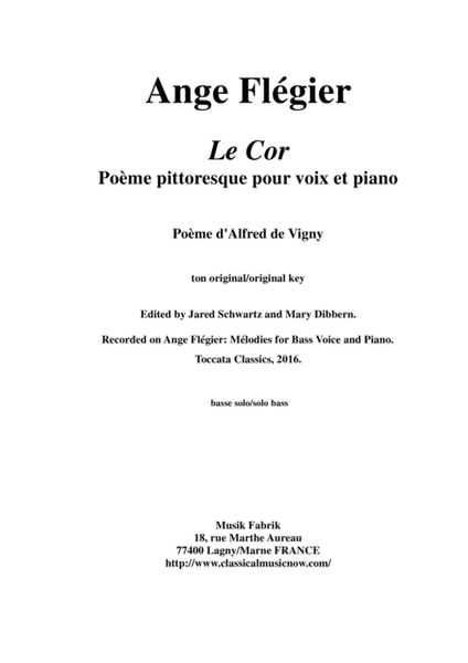 Ange Flégier: Le Cor for bass voice and orchestra, solo part with piano reduction
