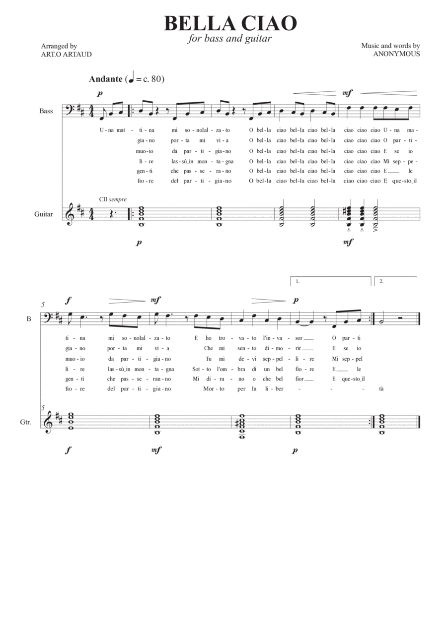 Bella Ciao Bella Ciao Bass Voice scores gallery preview page 1